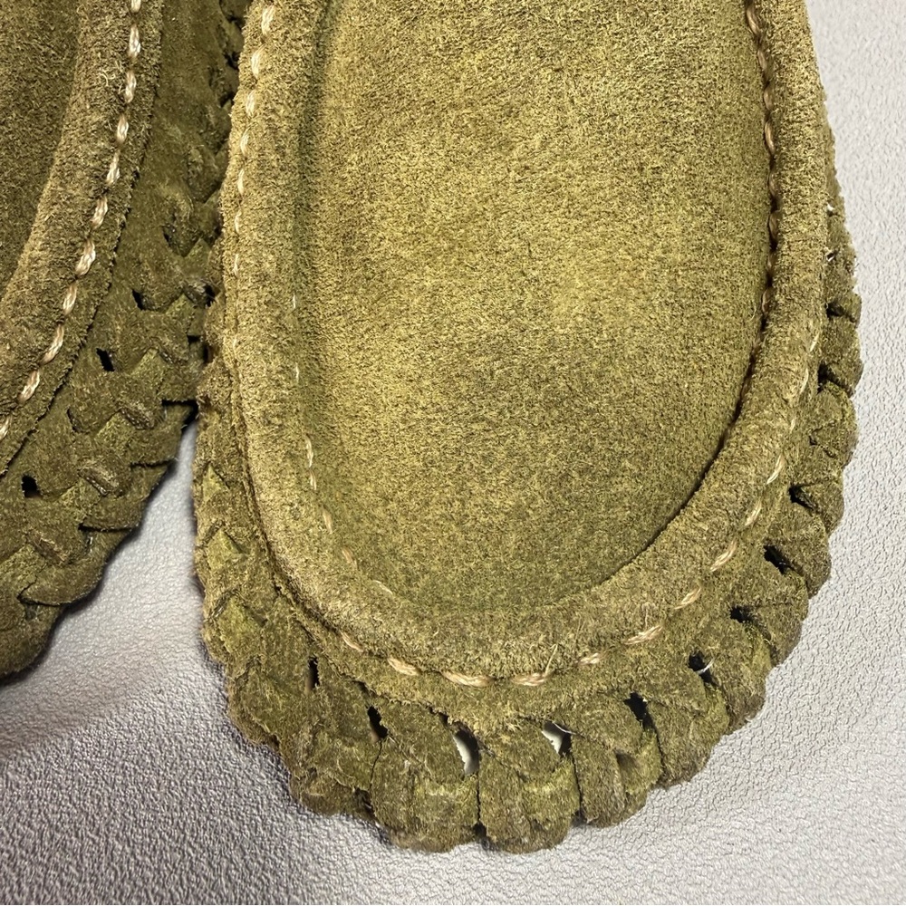 Latigo Gamine Olive Green Suede Moccasins with Leather Laces - Picture 8 of 16